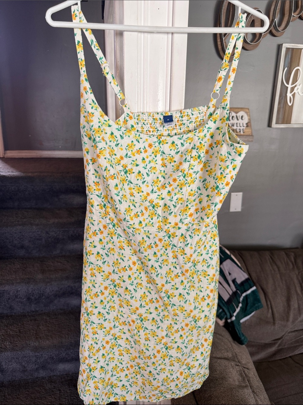 Old Navy White Mini Dress with Yellow Floral Print